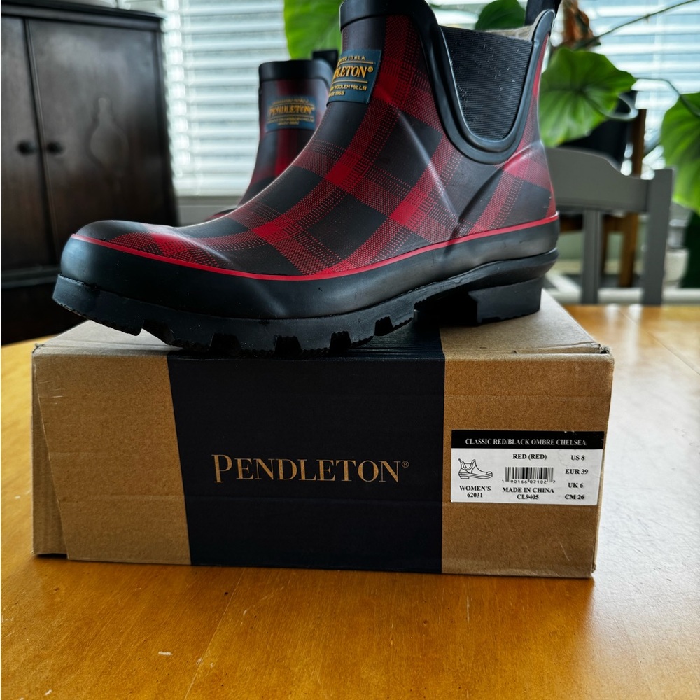 Pendleton Red and Black Checkered Rain Boots - image 3